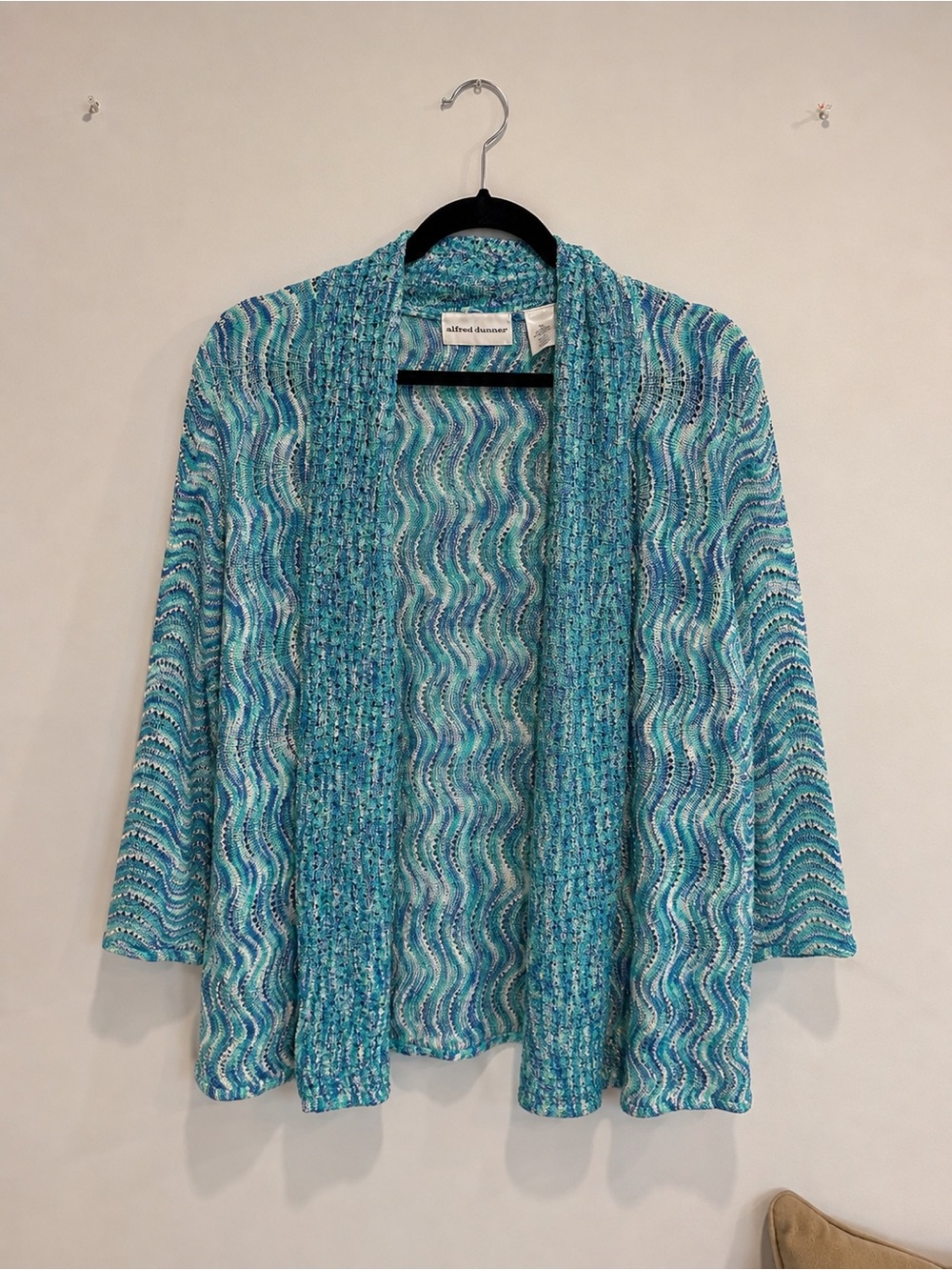 Alfred Dunner Women's Open-Front Cardigan - Teal & Aqua Wave